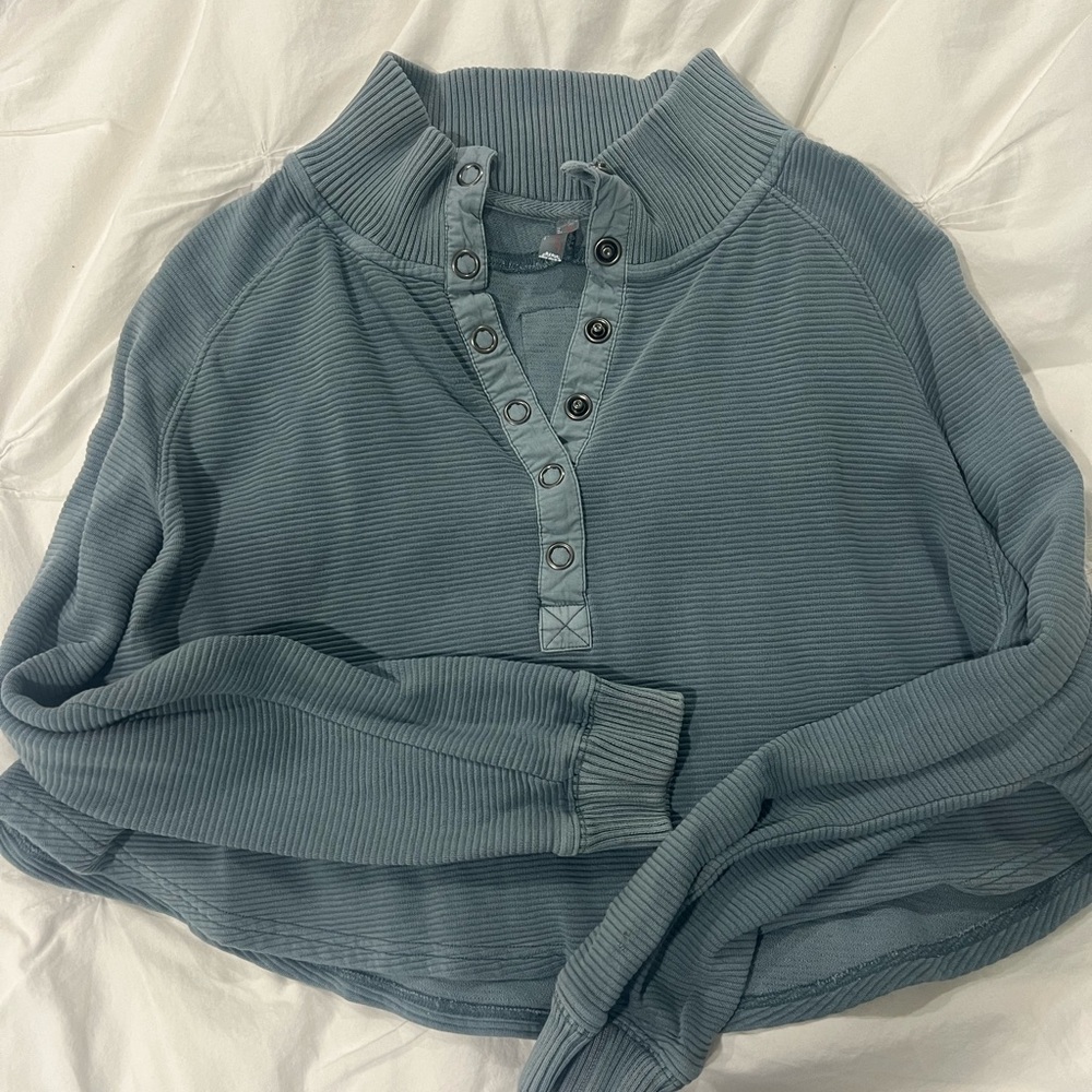 Women's Blue Ribbed Long Sleeve